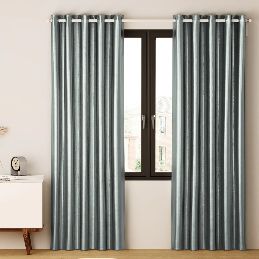 Set of 2 Blockout Curtains Blackout Window Curtain Eyelet 140x230cm Grey Shine - Nurns