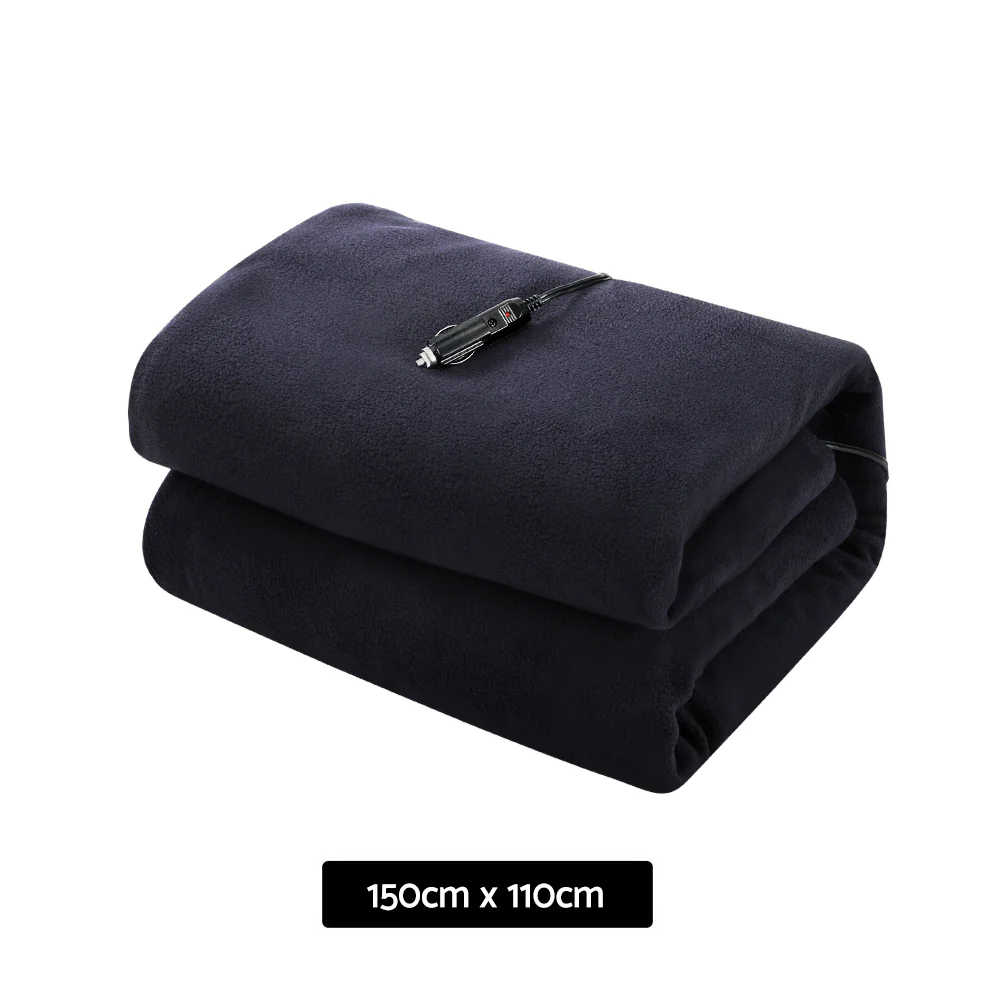 Watson Electric Throw Soft Blanket Heated Car Truck Rug Travel Camping 12V DC Auto - Navy Blue - Nurns