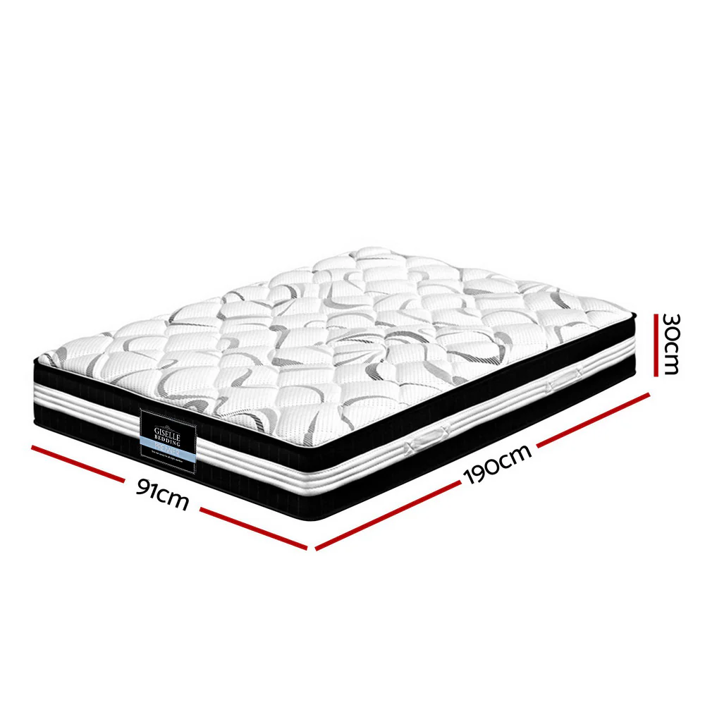 Messina 30cm Thick Euro Top Pocket Spring Mattress - Single - Nurns