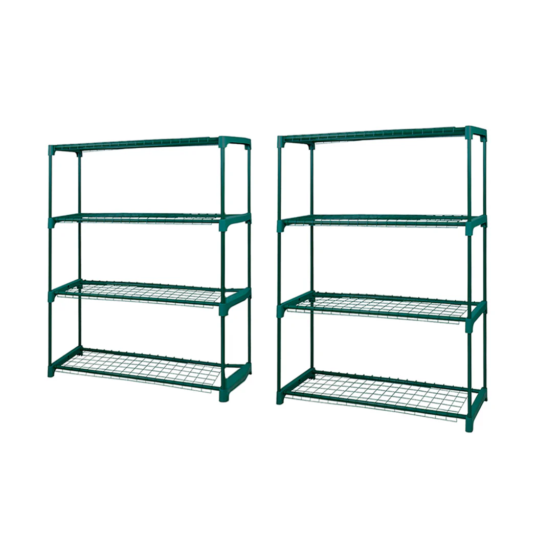 Set of 2 4 Tier Plant Shelve Garden Greenhouse Steel Storage Shelving Frame Stand Rack - Nurns