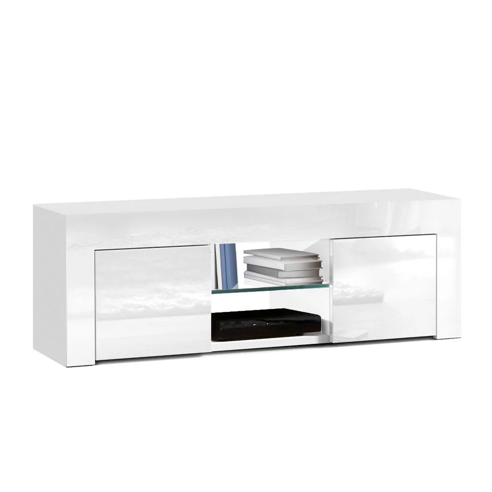Viola 130cm High Gloss TV Stand Entertainment Unit Storage Cabinet Tempered Glass Shelf - White - Nurns