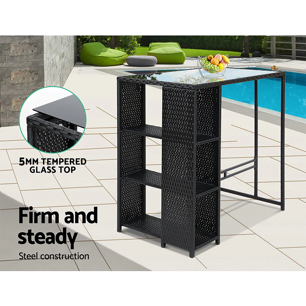 Mark 4-Seater Table Stools Furniture Chairs Wicker Patio Garden 5-Piece Outdoor Bar Set - Black - Nurns