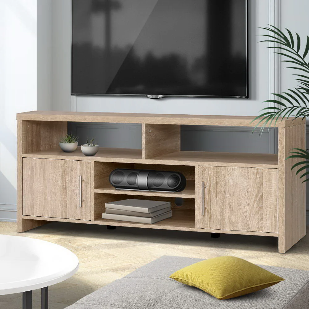 Savea 140cm TV Cabinet Entertainment Unit Stand Storage Shelf Sideboard - Oak - Nurns