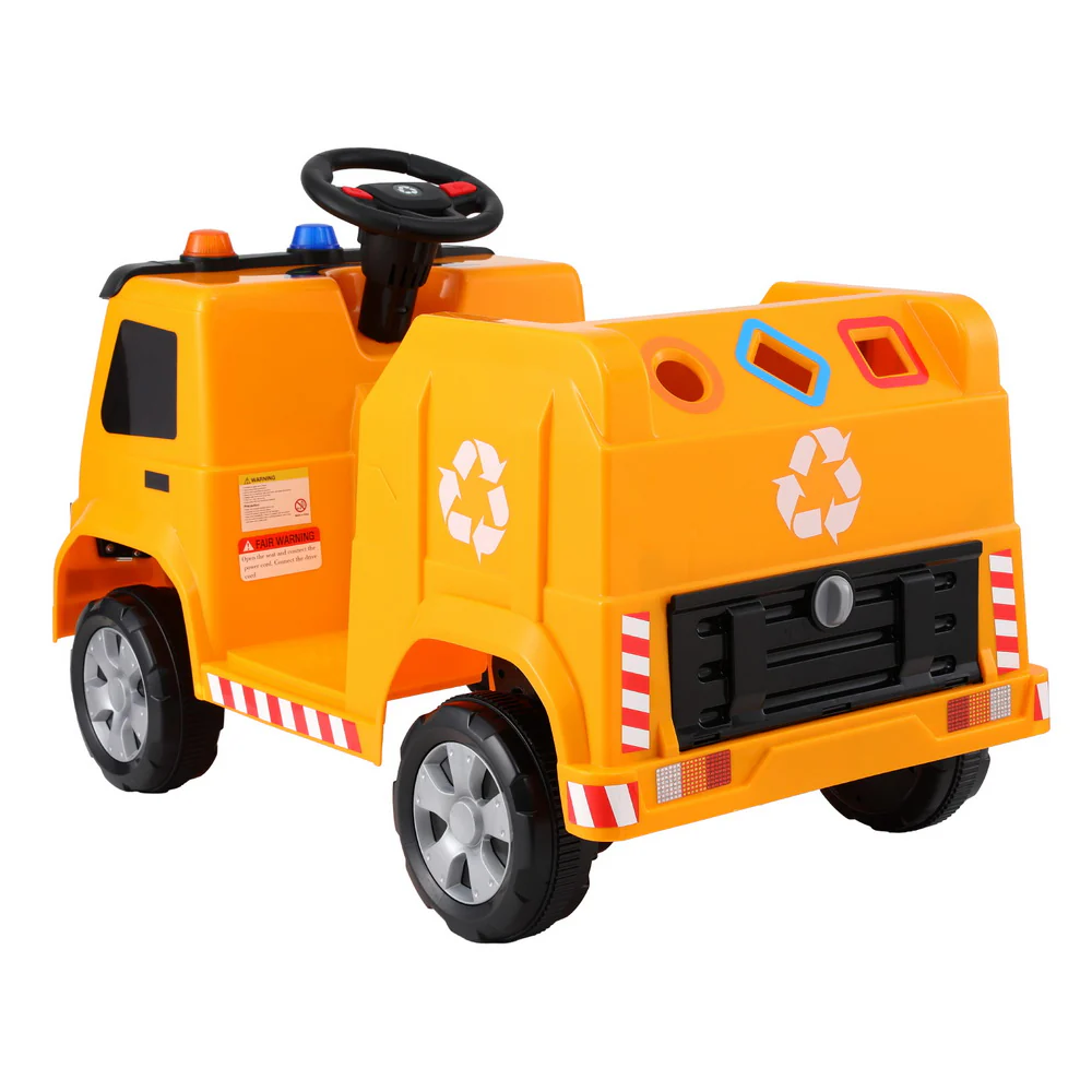 Kids Ride On Car Garbage Truck Police Light 12V Electric Toys Cars - Yellow - Nurns