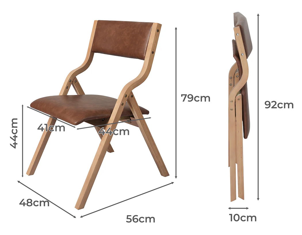 Romilly Set of 2 Dining Chairs Foldable PU Leather Kitchen Chair Lounge Room Padded - Brown - Nurns