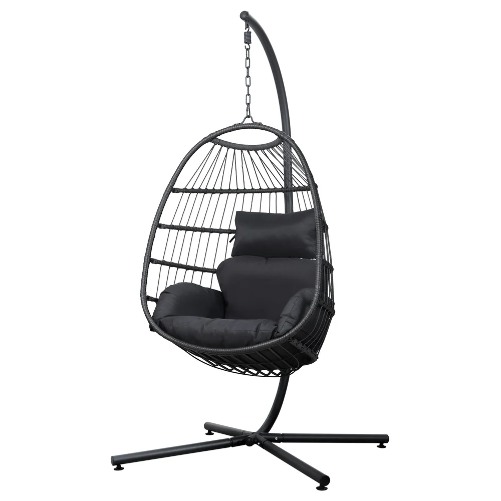 Halle Outdoor Egg Swing Chair Hanging Chair Wicker Rope Pod Stand Foldable - Grey - Nurns