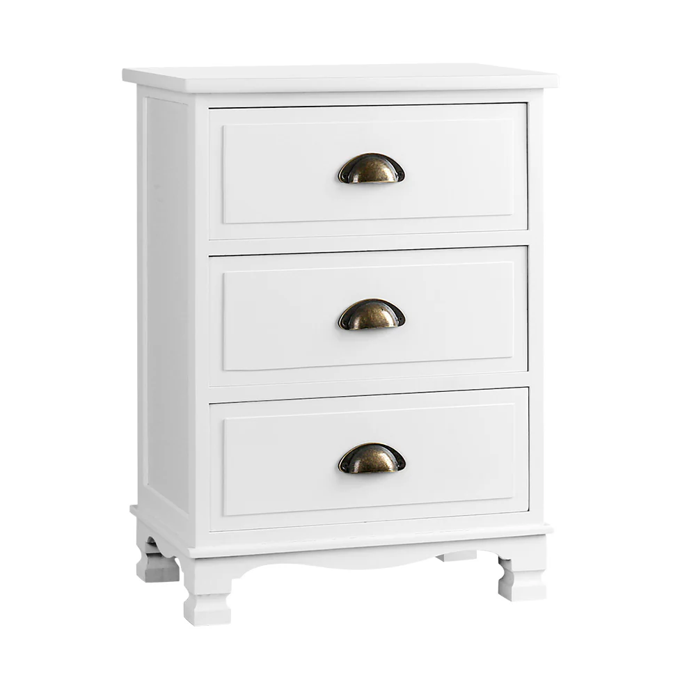 Gander Wooden Vintage Bedside Tables Vintage Chest Storage Cabinet Nightstand with 3 Drawers - White - Nurns