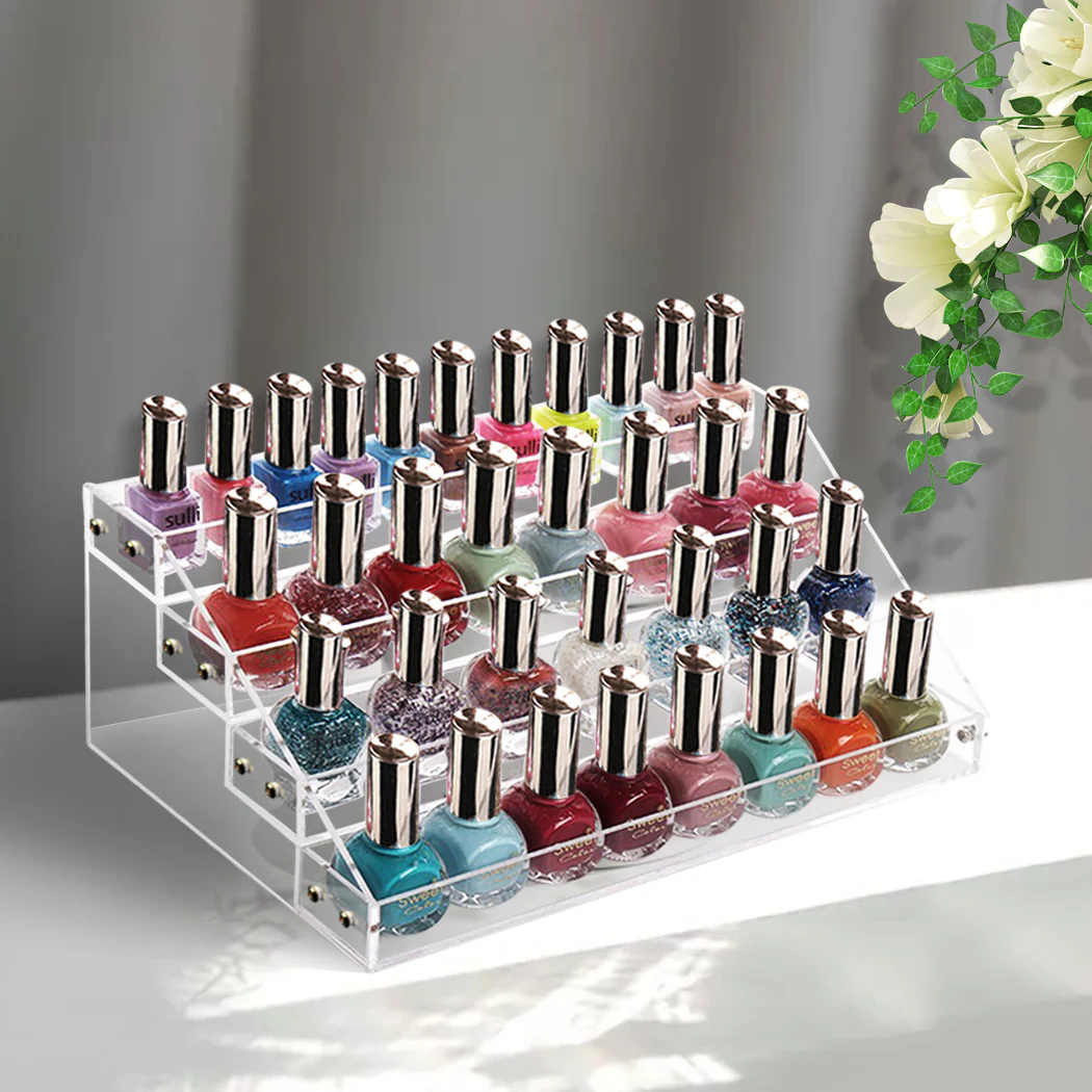 Clear Acrylic Nail Polish Varnish Cosmetics Display Stand Rack Organiser - Nurns