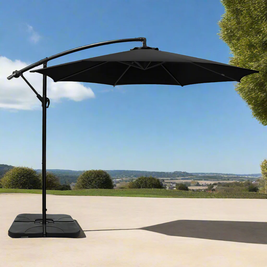 Instahut 3m Umbrella w/Base Outdoor Cantilever Beach Garden Patio Parasol Black - Nurns