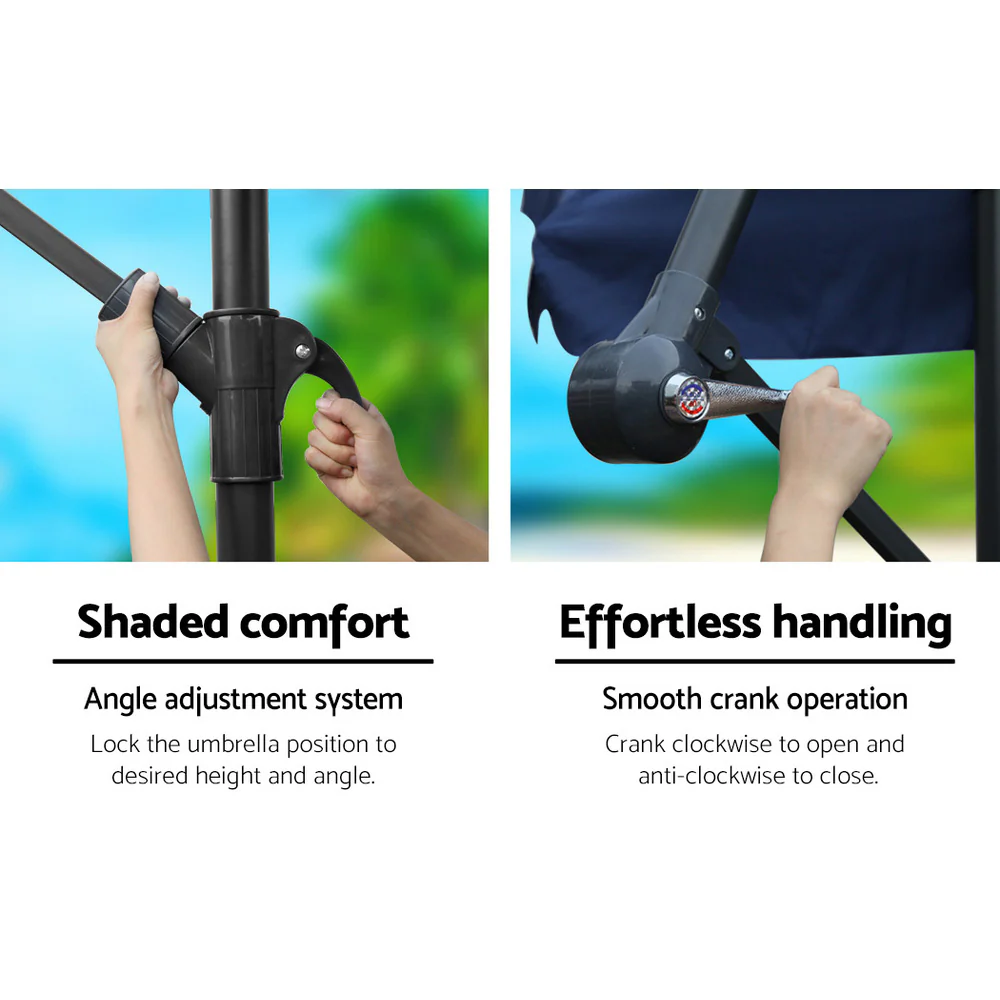 Instahut 3m Outdoor Umbrella w/Base Cantilever Garden Beach Patio Navy - Nurns