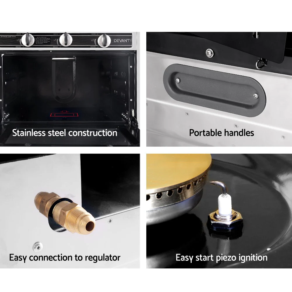 Devanti Portable Gas Oven LPG Silver - Nurns