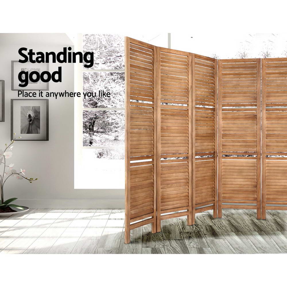 8 Panel Room Divider Screen 326x170cm Shelf - Oak - Nurns