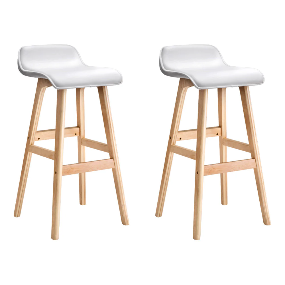 Set of 2 Geleen PU Leather Wood Wave Style Bar Stool - White - Nurns