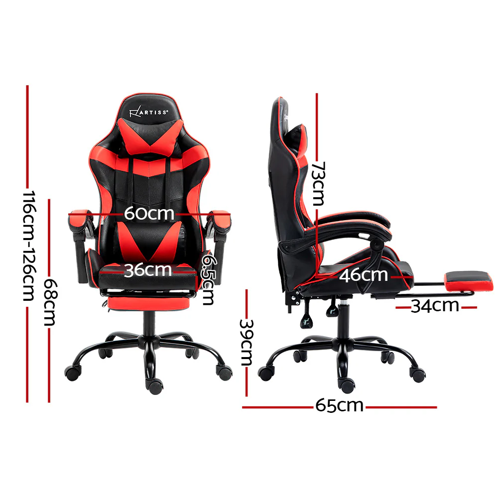 Artiss Gaming Office Chair Recliner Footrest Red - Nurns