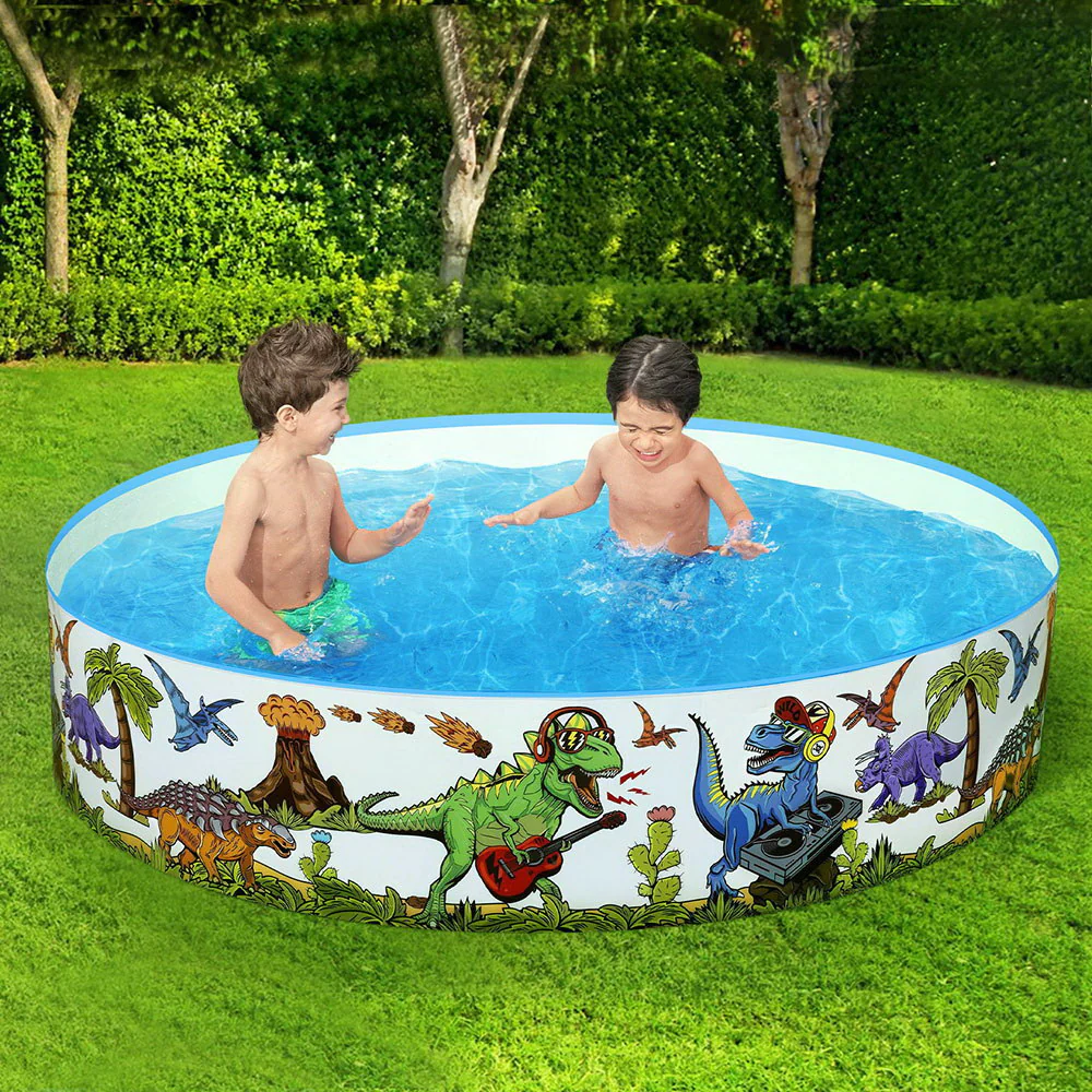 Bestway Kids Pool 183x38cm Round Above Ground Rigid Swimming Pools Dinosaur 946L - Nurns