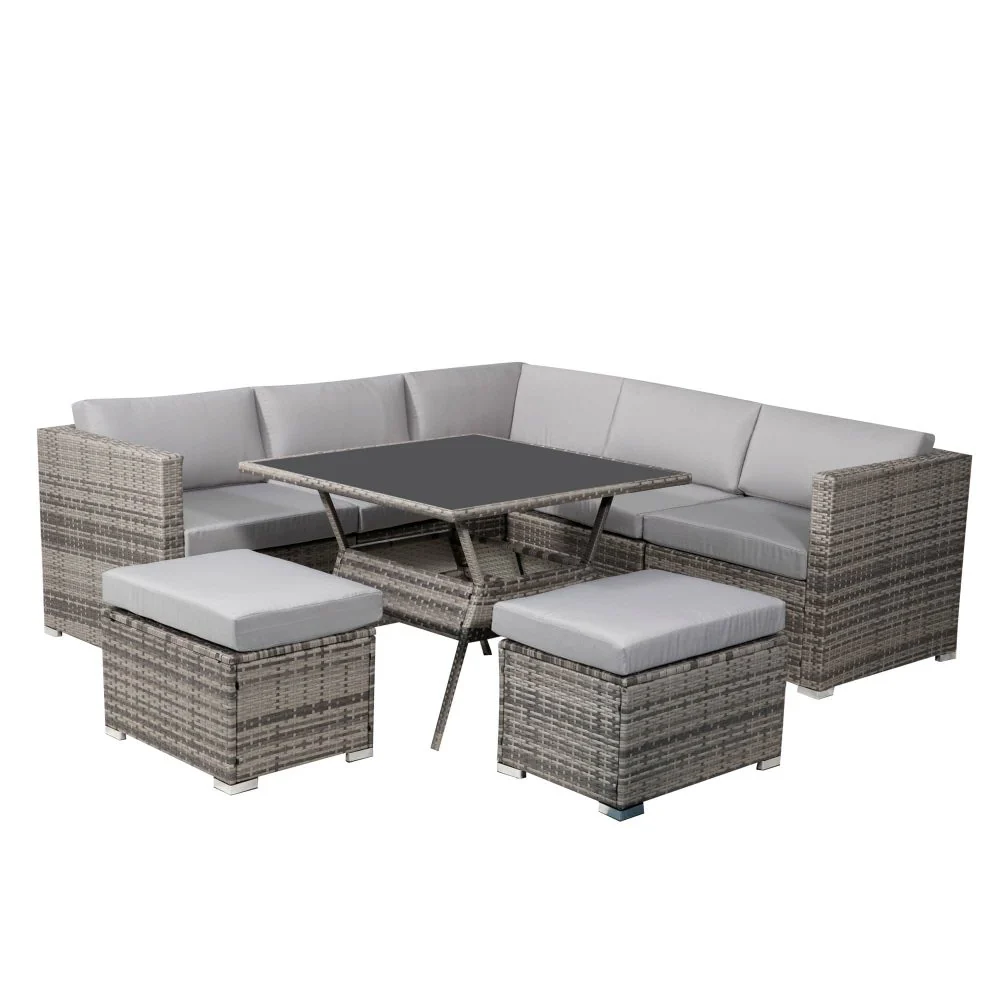 Spencer 7-Seater Wicker Table & Chairs 8-Piece Outdoor Dining Set - Grey - Nurns