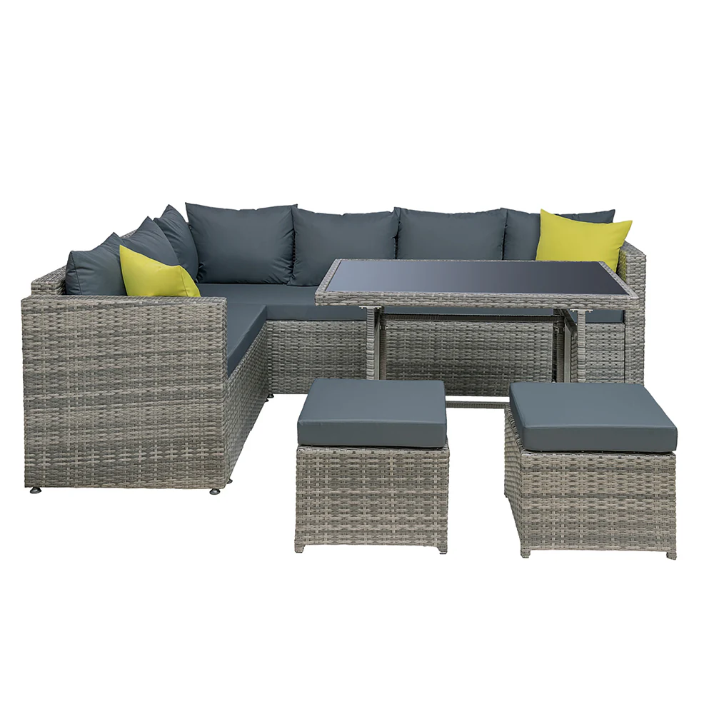 Alnwick 5-Seater Furniture Patio Set Table Chair Lounge Garden Wicker 6-Piece Outdoor Sofa - Grey - Nurns
