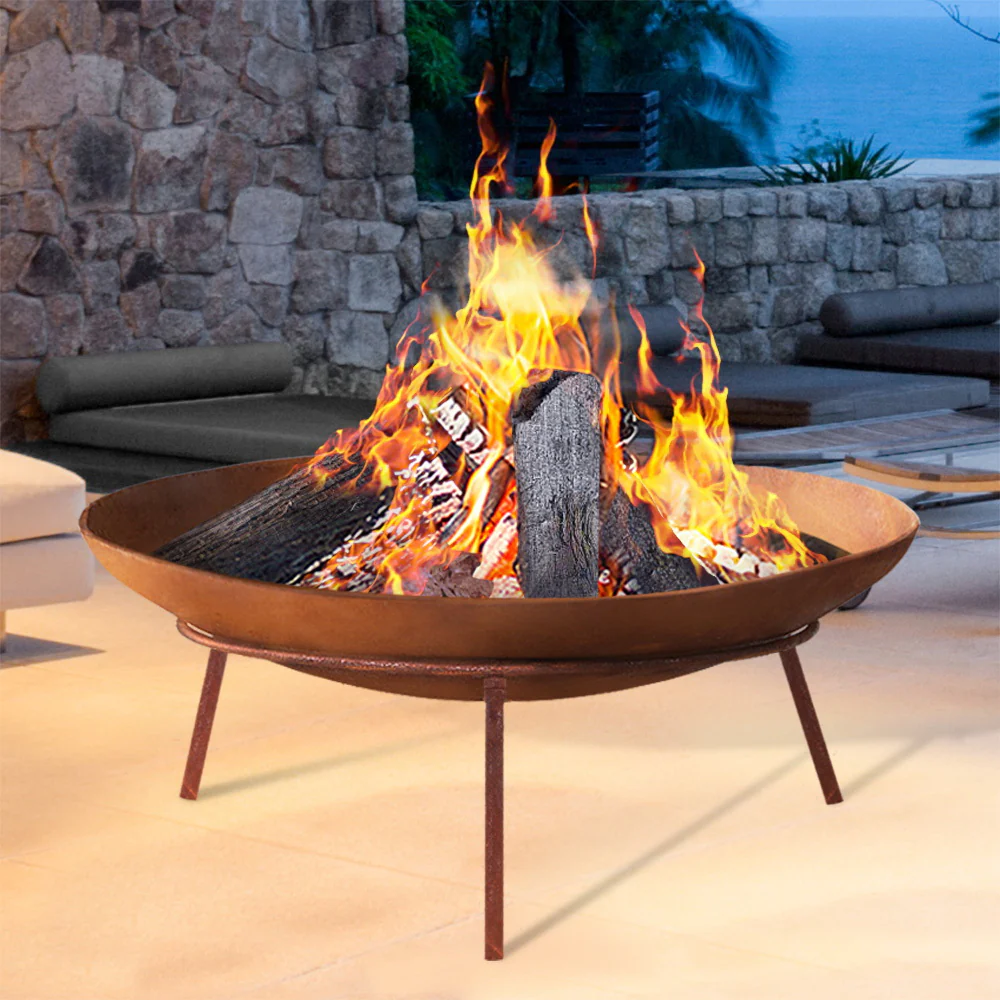 Rustic Fire Pit Heater Charcoal Iron Bowl Outdoor Patio Wood Fireplace 60CM - Nurns
