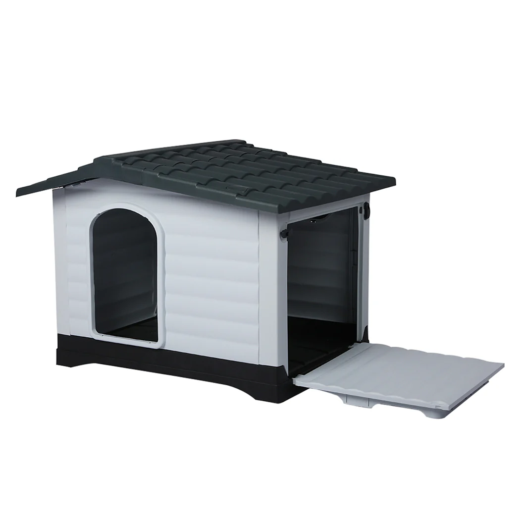 Dog Kennel Outdoor Indoor Pet Plastic Garden Large House Weatherproof Grey Large - Nurns