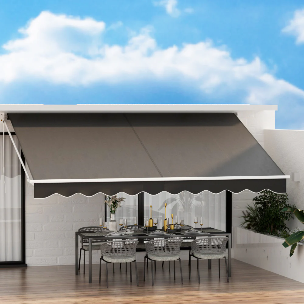 Instahut Retractable Folding Arm Awning Motorised Sunshade 4.5Mx2.5M Grey - Nurns