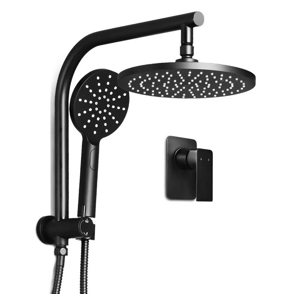 9'' Rain Shower Head Set Handheld Round High Pressure Mixer Tap Black - Nurns