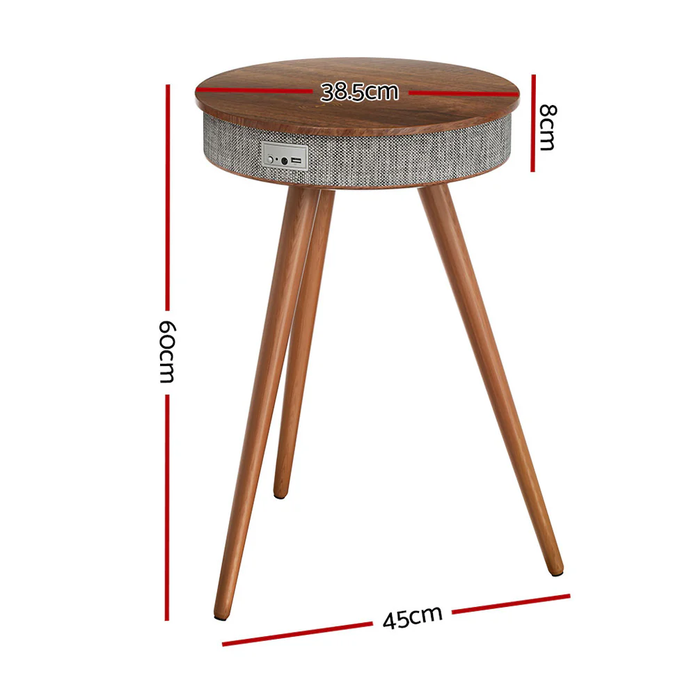 Illyrios Side End Table Smart Wireless Charging Bluetooth Speaker - Wood - Nurns