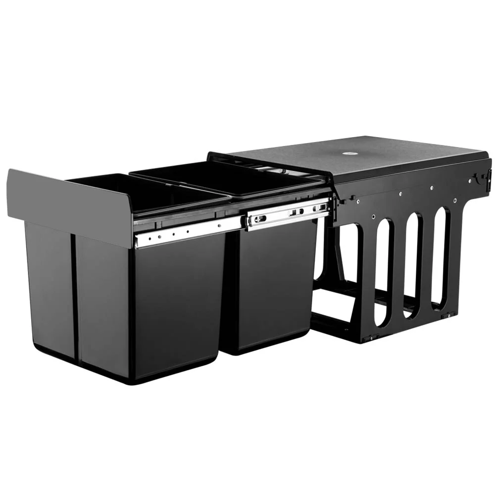 Pull Out Bin Kitchen Double Basket 2X15L Black - Nurns