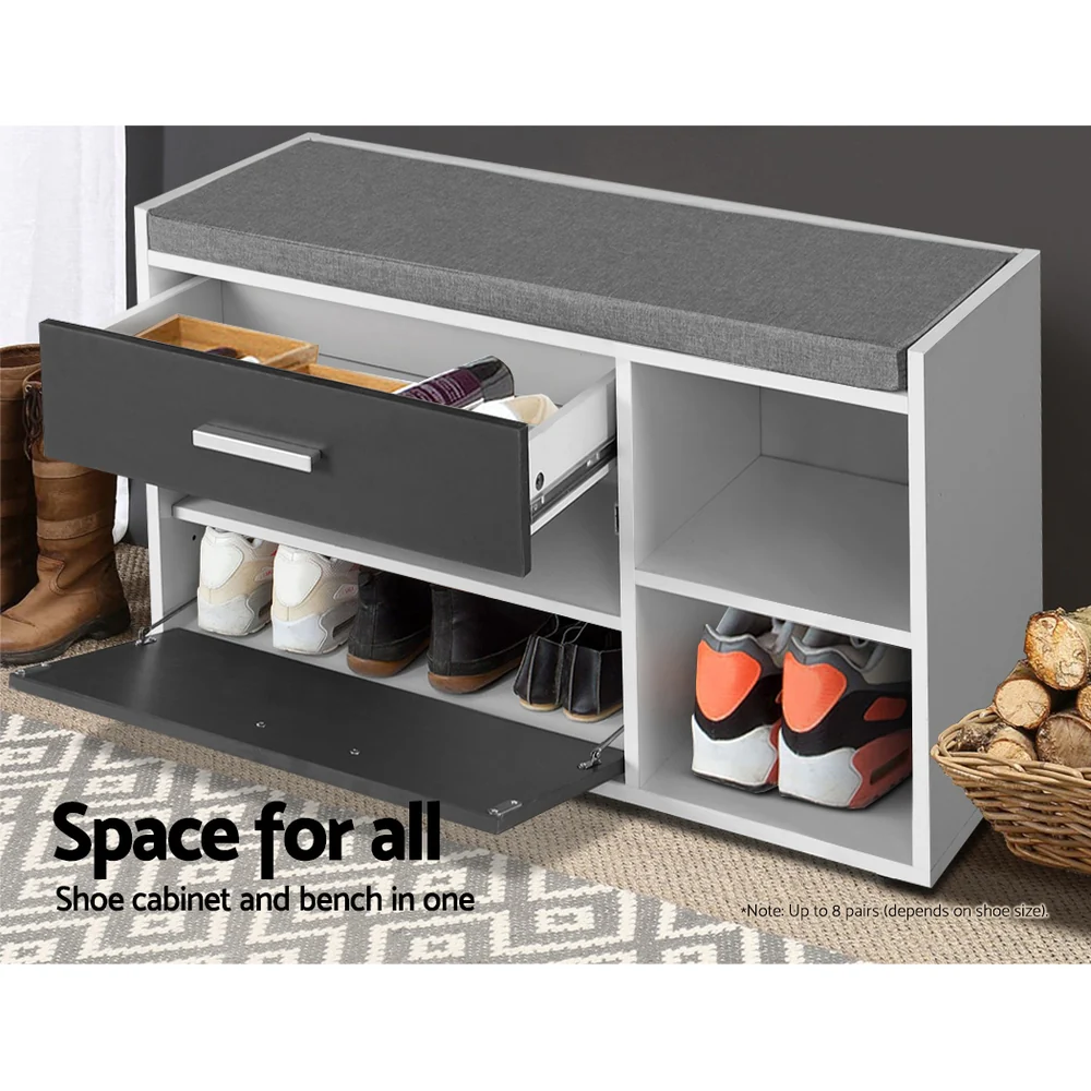 Artiss Shoe Cabinet Bench Shoes Storage Organiser Rack Wooden Cupboard Fabric Seat Adjustable Shelf - Nurns