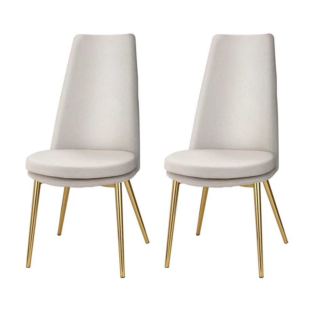 Elsie Set of 2 Dining Chairs Linen Fabric High Back - Beige - Nurns