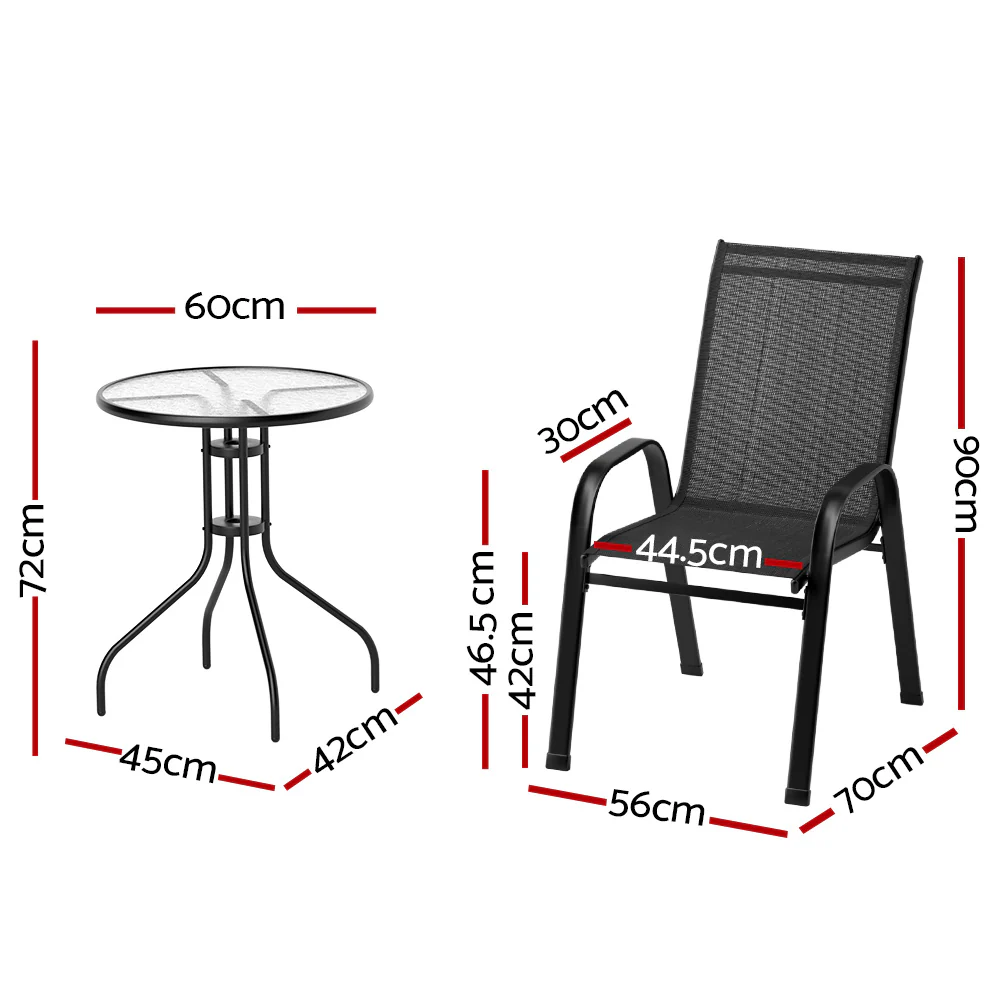Tomos 4-Seater Table and chairs Stackable Bistro Set Patio Coffee 5-Piece Outdoor Furniture - Black - Nurns