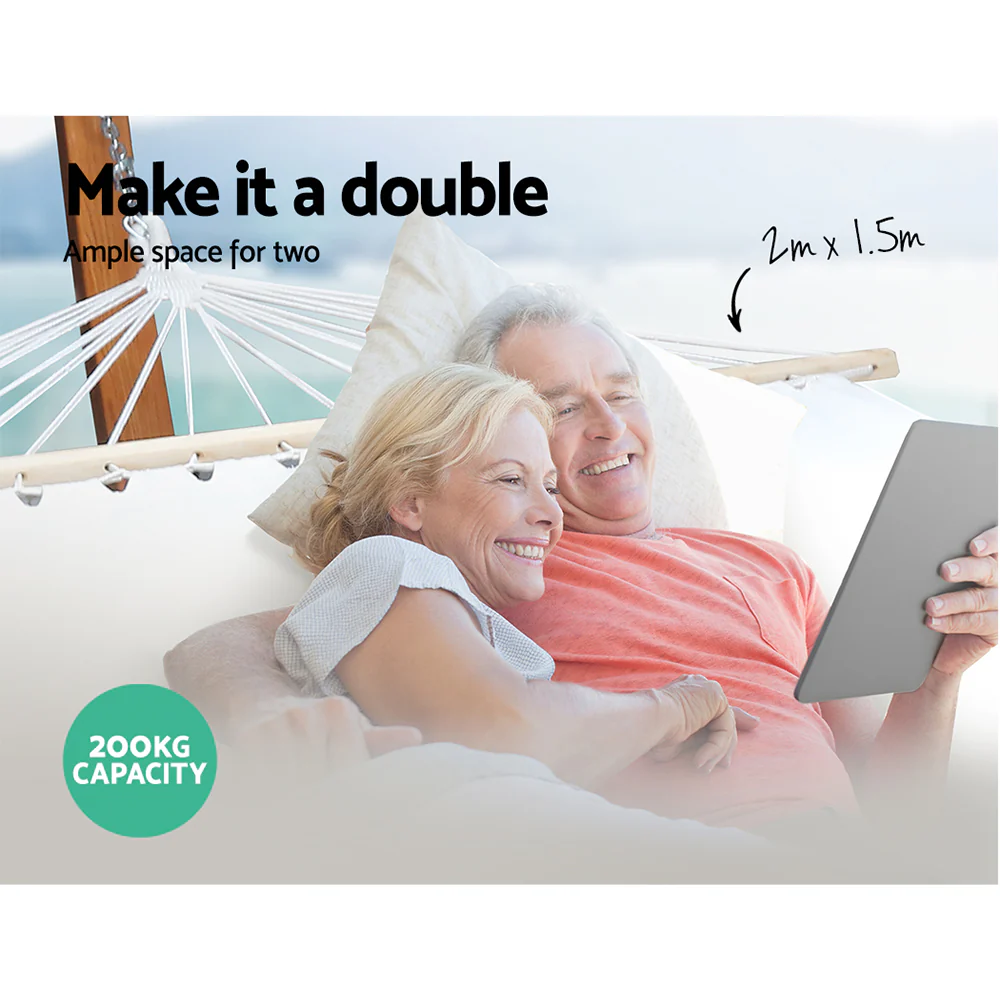 Hammock Bed Outdoor Camping Garden Tassel Timber Hammock - White - Nurns