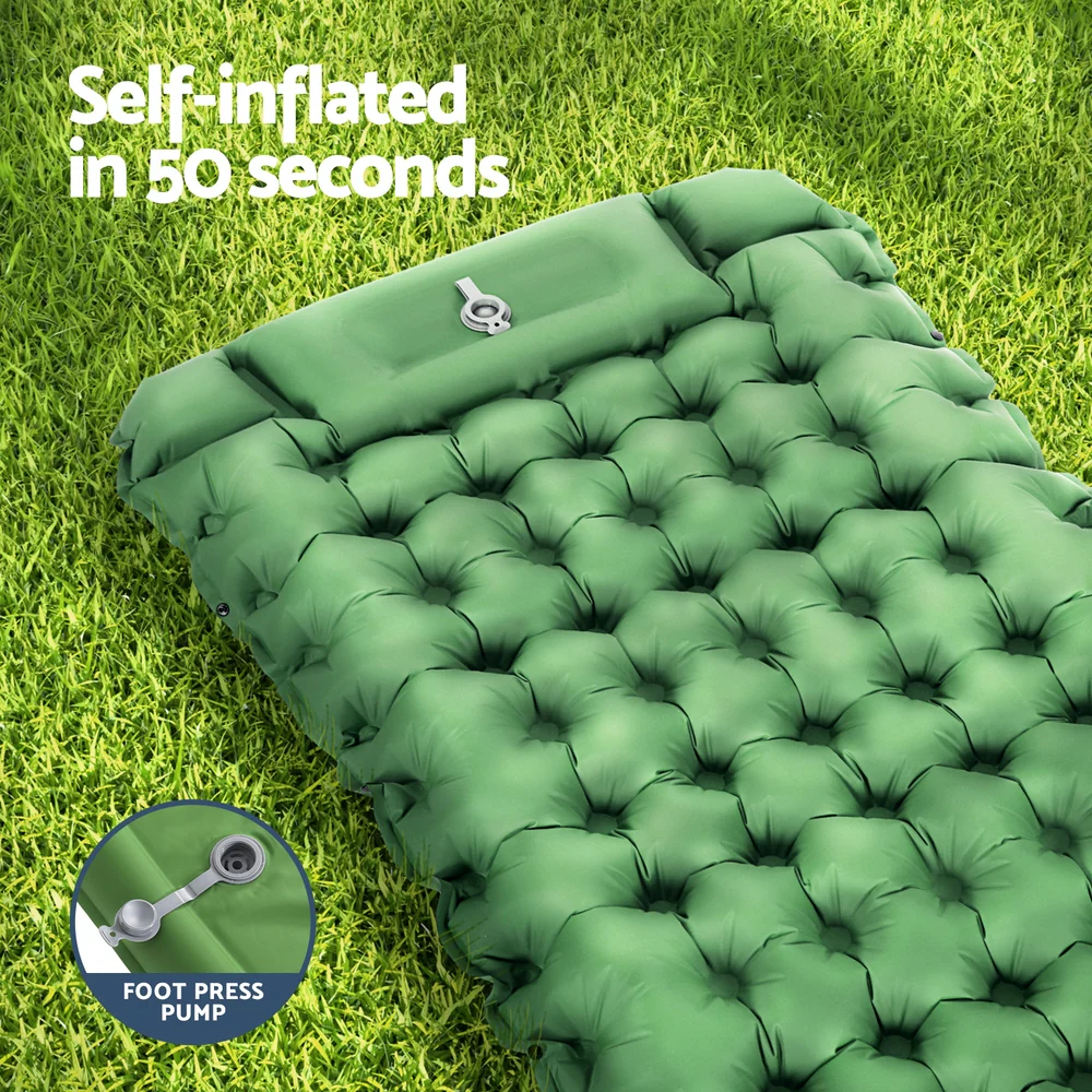 Self-Inflating Mattress Camping Sleeping Mat Air Bed Pad Single Pillow - Nurns