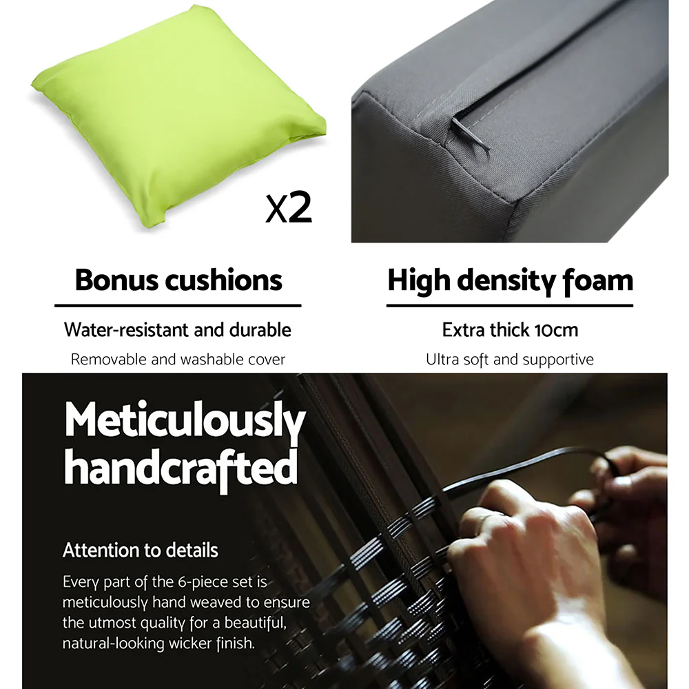 Homer 6-Seater Outdoor Set Furniture Lounge Setting Wicker Couches Garden Patio Pool 7-Piece Sofa - Black - Nurns