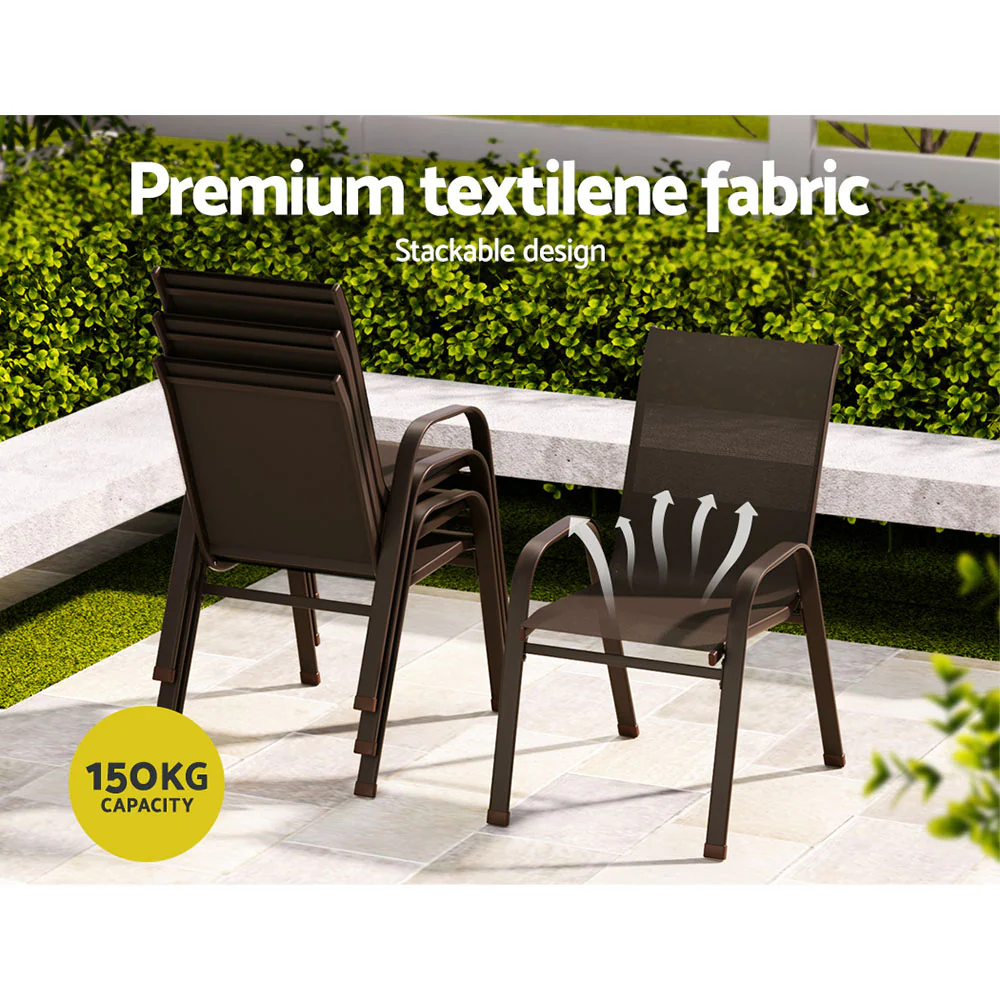 Broseley Set of 6 Outdoor Dining Chairs Stackable Chair Patio Garden Furniture - Brown - Nurns