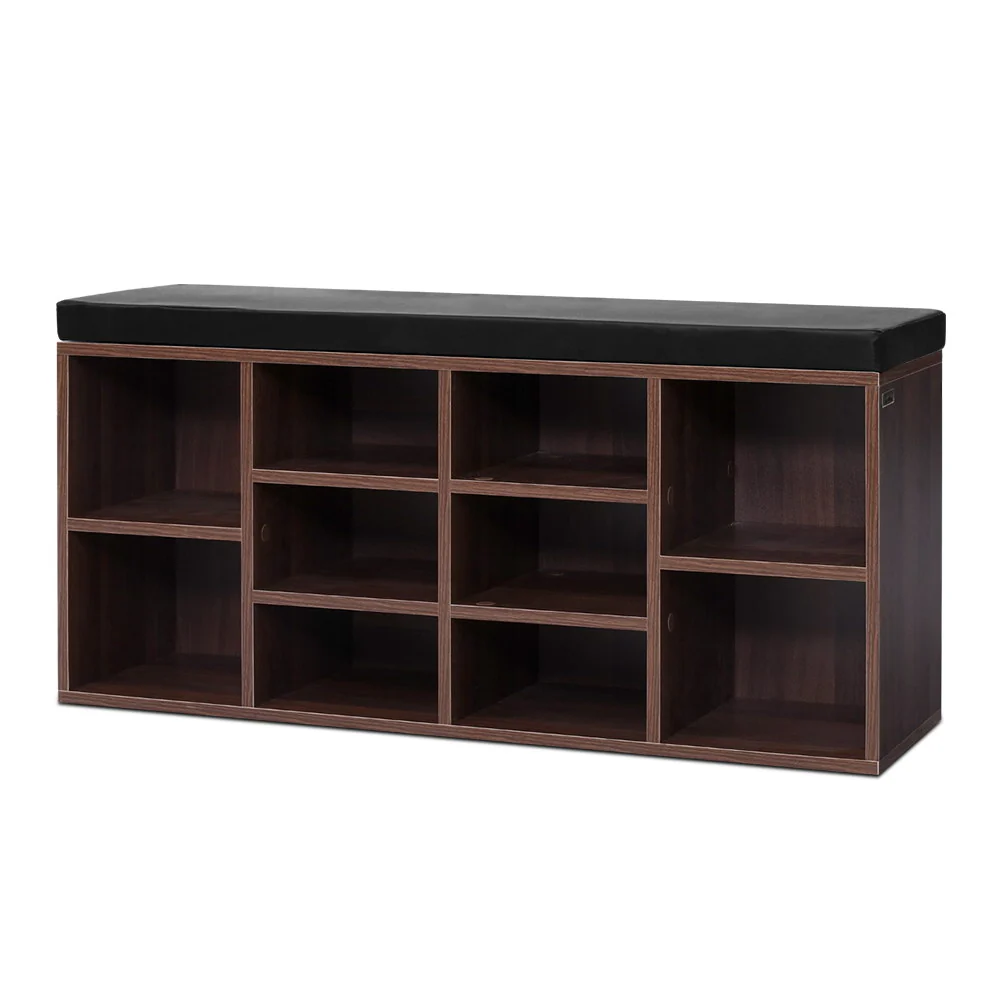 Artiss Shoe Rack Cabinet Bench 10 Cubes - Walnut - Nurns