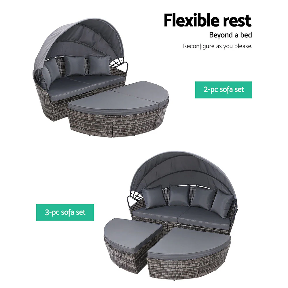 Yasin Outdoor Lounge Setting Patio Furniture Sofa Wicker Garden Rattan Set Day Bed - Grey - Nurns