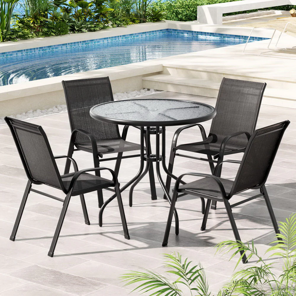 Yara 4-Seater Table and Chairs Patio Furniture 5-Piece Outdoor Dining Set - Black - Nurns