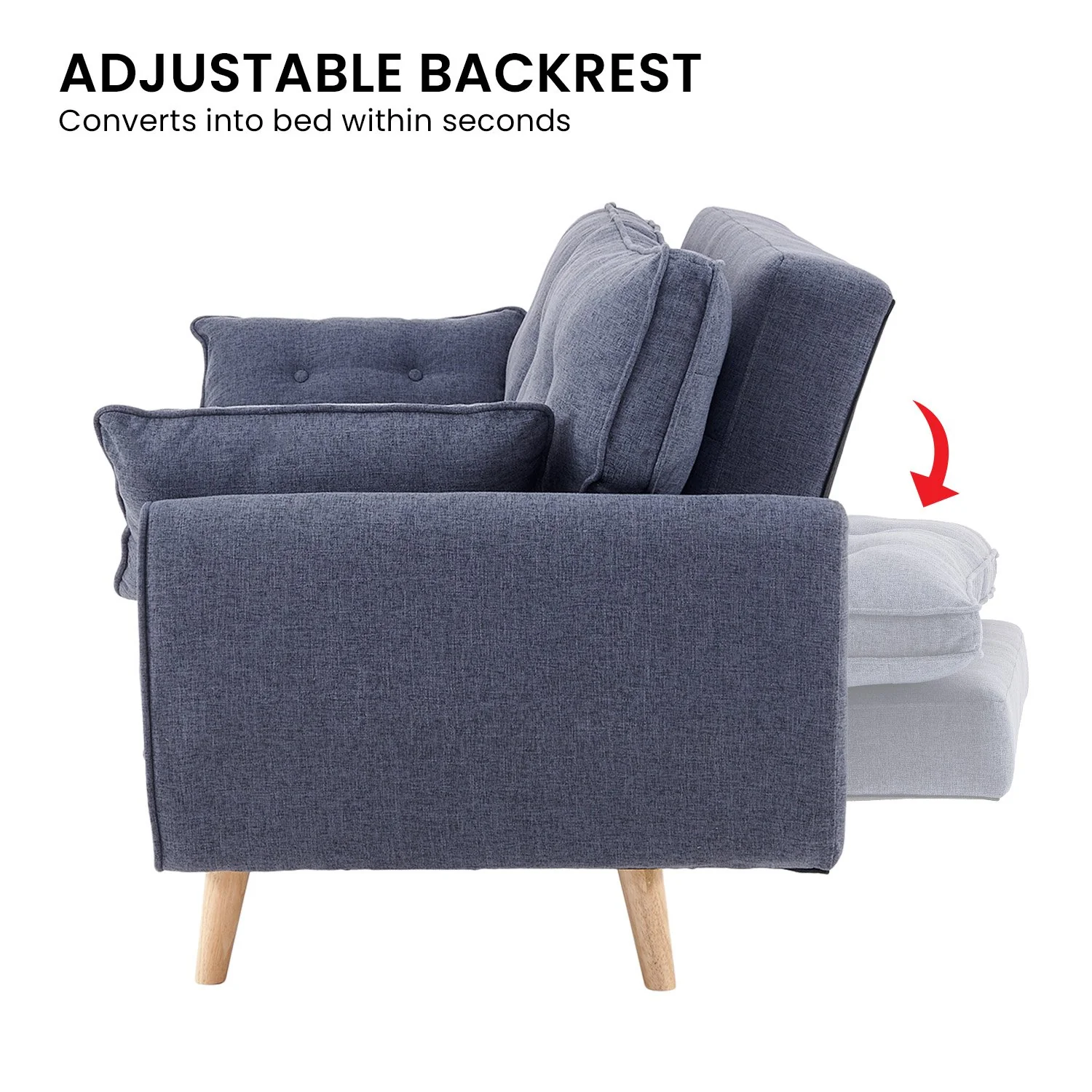 Mariah 3-Seater Linen Fabric Futon Modular Sofa Bed Suite - Dark Grey - Nurns