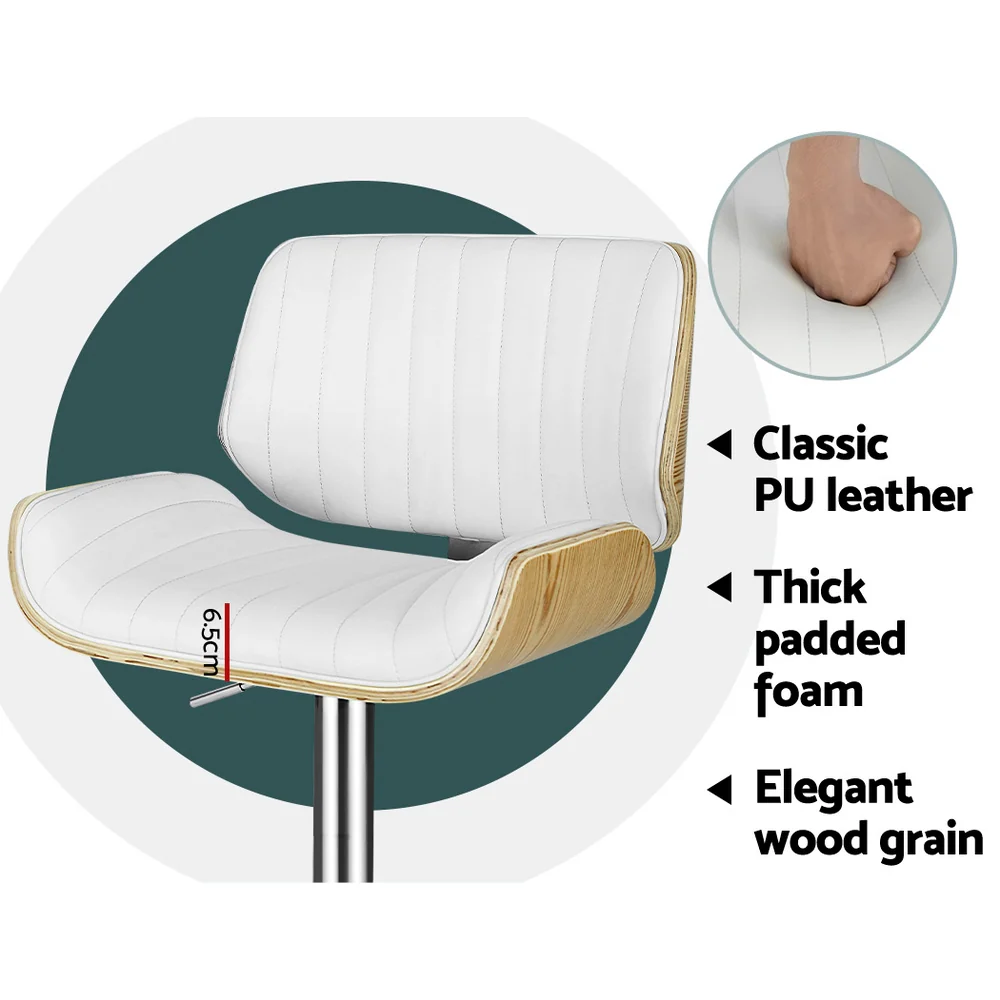 Set of 2 Preston Bar Stools Adjustable Leather Chairs - White - Nurns