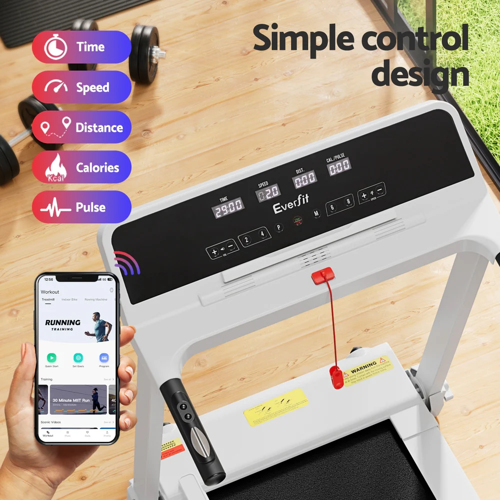 Everfit Treadmill Electric Home Gym Fitness Exercise Knob Foldable 420mm White - Nurns