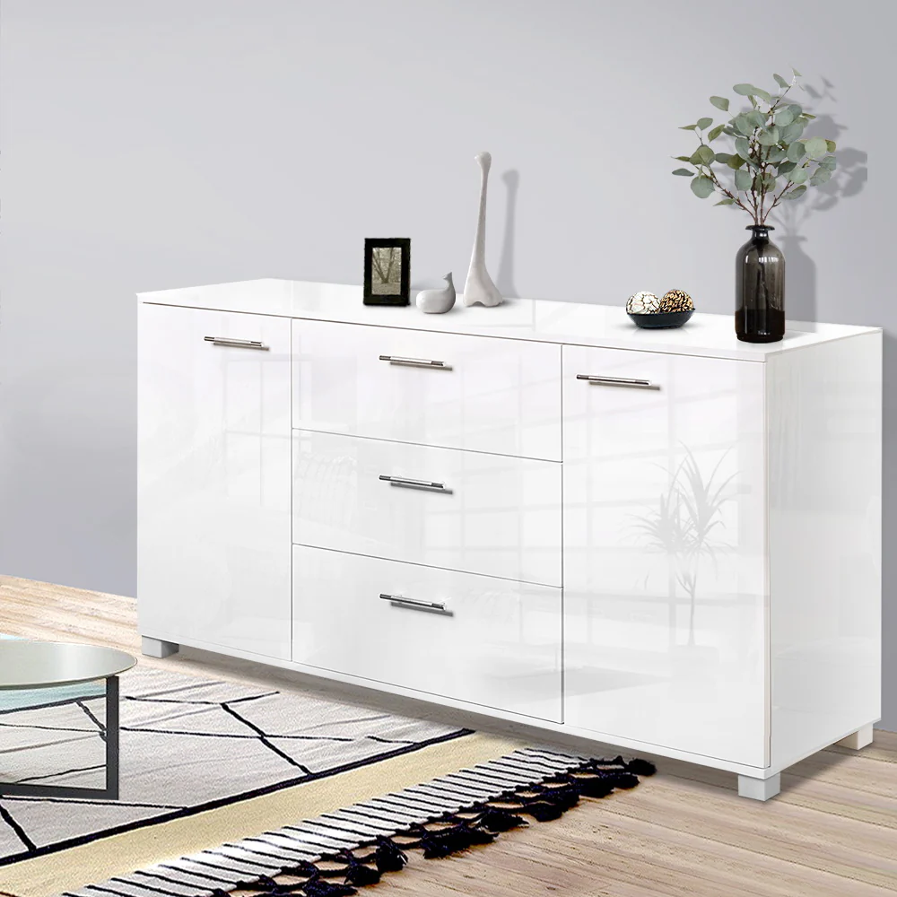 Daxton Wooden Buffet Sideboard High Gloss - White - Nurns