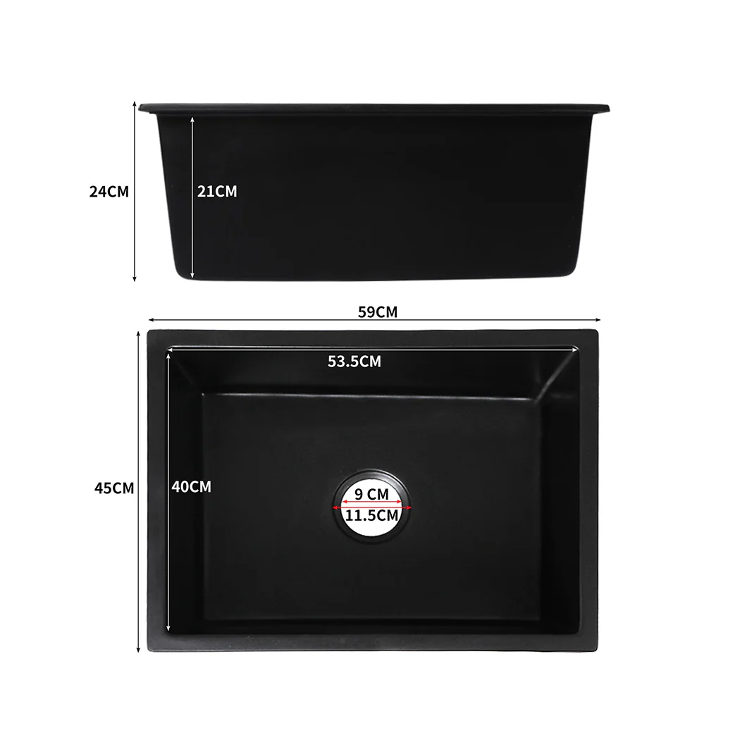 Granite Kitchen Sink Laundry Stone Sinks Top Undermount Single Bowl Matte Black - Nurns