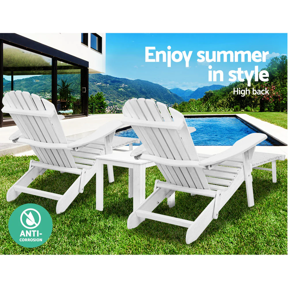 Adirondack Gardeon 3PC Outdoor Table and Chairs Wooden Sun Lounge Beach Patio - Nurns