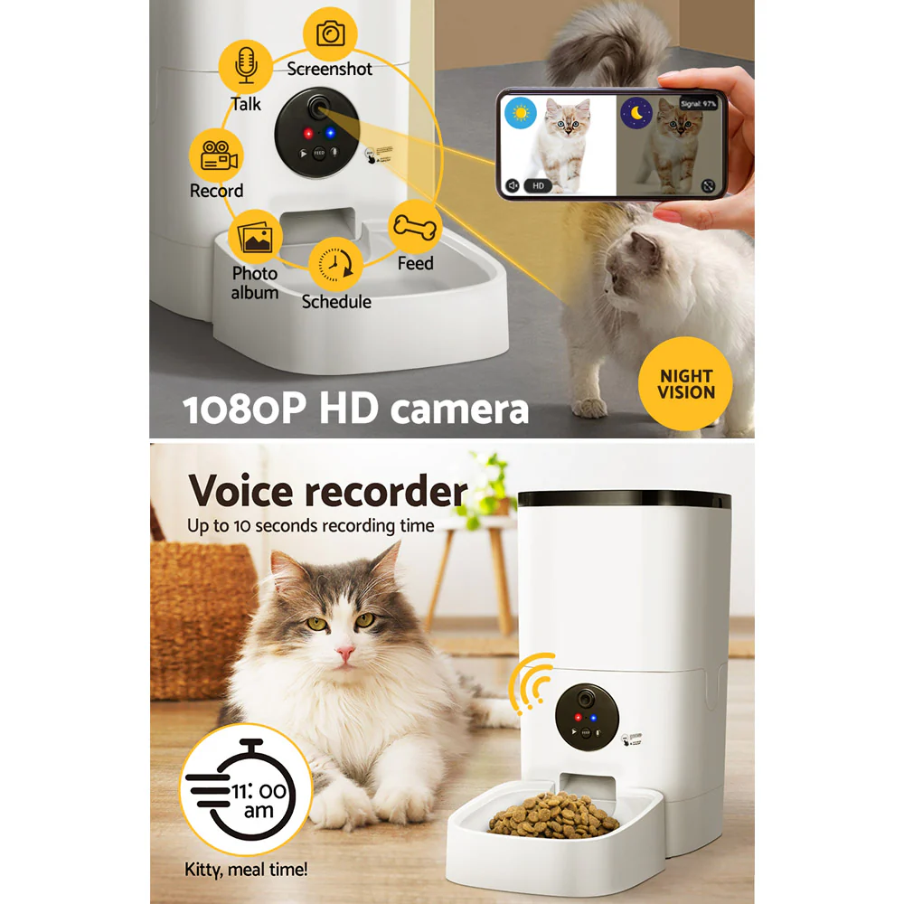 Automatic Pet Feeder 6L Auto Camera Dog Cat Smart Video Wifi Food App Hd - Nurns