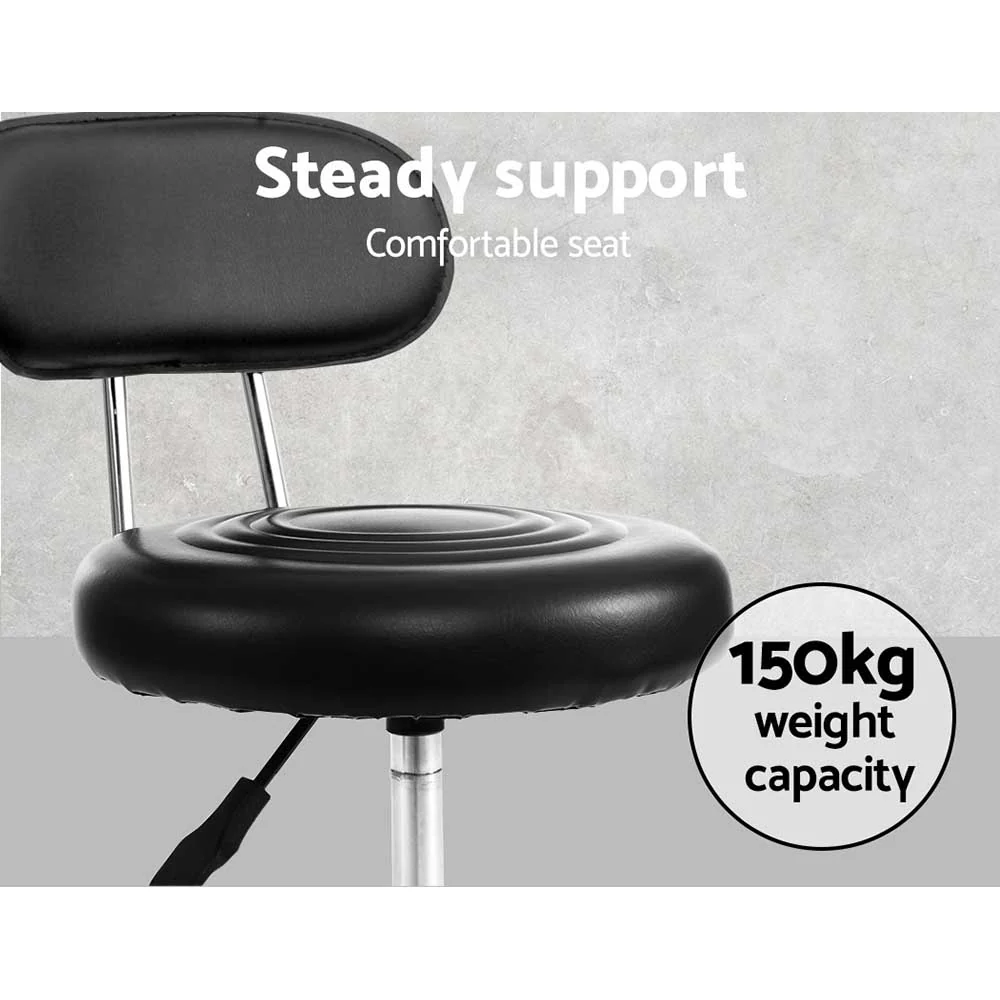 Set of 2 Salon Stool Swivel Chair Backrest Black - Nurns