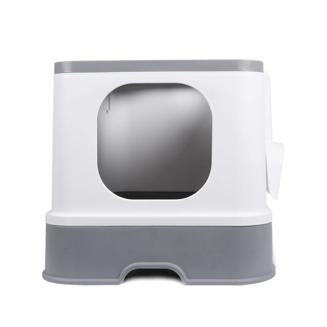 Cat Litter Box Fully Enclosed Kitty Toilet Trapping Sifting Odor Control Basin - Grey - Nurns