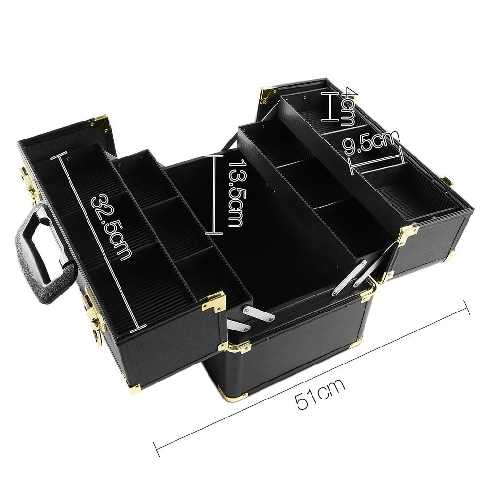 Portable Cosmetic Beauty Makeup Case - Black & Gold - Nurns