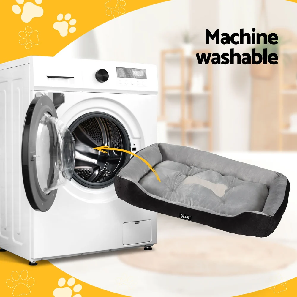 LARGE Dog Beds Pet Calming Soft Sleeping Comfy Plush Mat Cave Washable - Black - Nurns