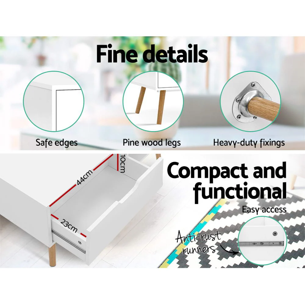 Ibycus Coffee Table with Storage Drawer - White - Nurns