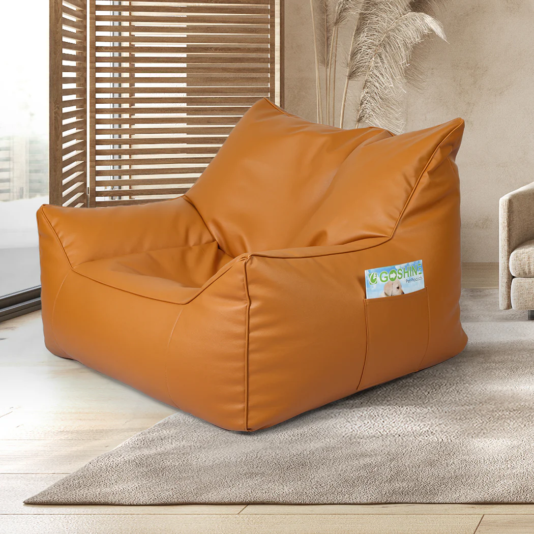 Bean Bag Chair Square Cover PU Indoor Home Game Lounger Seat Lazy Sofa Large - Brown - Nurns